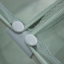Laundry sorter cart gray mesh bag panels with white plastic fasteners at seam