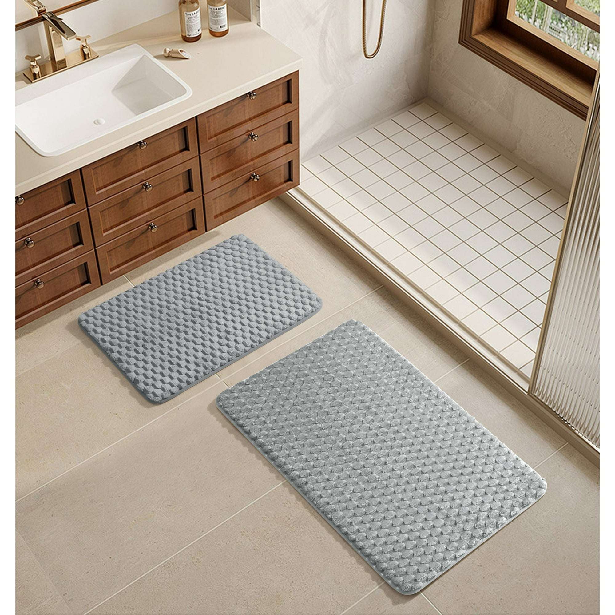 Mainstays Brown Bag 2pc Tile Bubble Bath Rug Set