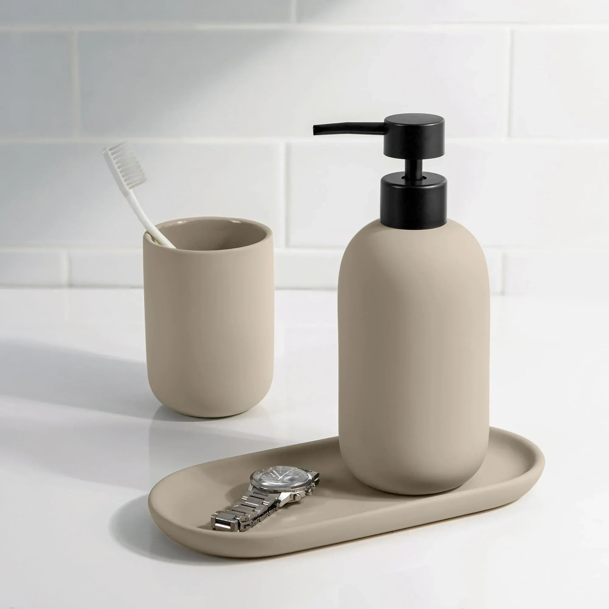 Mainstays Soft Touch Ceramic Toothbrush Holder for Adults