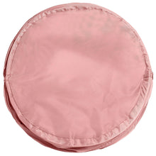 Pink pop-up laundry hamper with round top and stitched edge