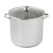 Stainless steel stock pot with glass lid and side handles, 20-quart capacity