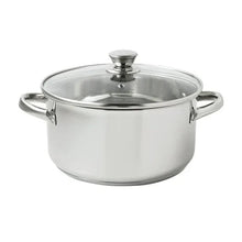 Stainless steel 5-qt Dutch oven with glass lid and riveted side handles