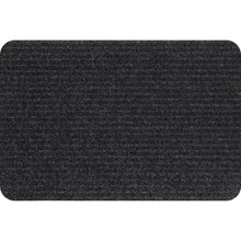 Charcoal tri-rib doormat with rounded rectangular shape and loop-textured surface.