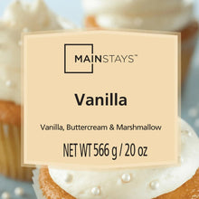 Vanilla candle label with Mainstays branding and NET WT 20 OZ (566 g) text