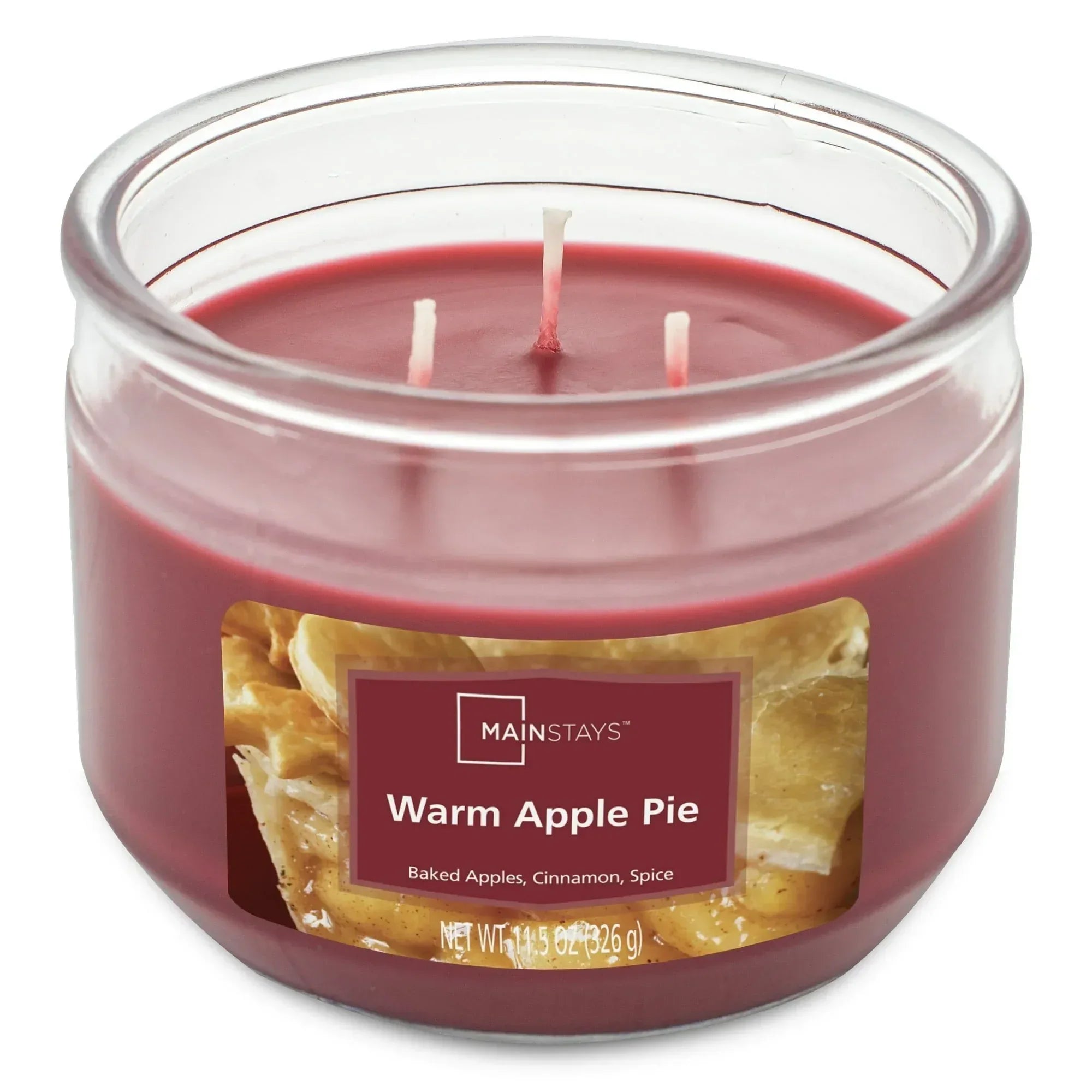 Mainstays Warm Apple Pie Scented 3-Wick Glass Jar Candle, 11.5 oz