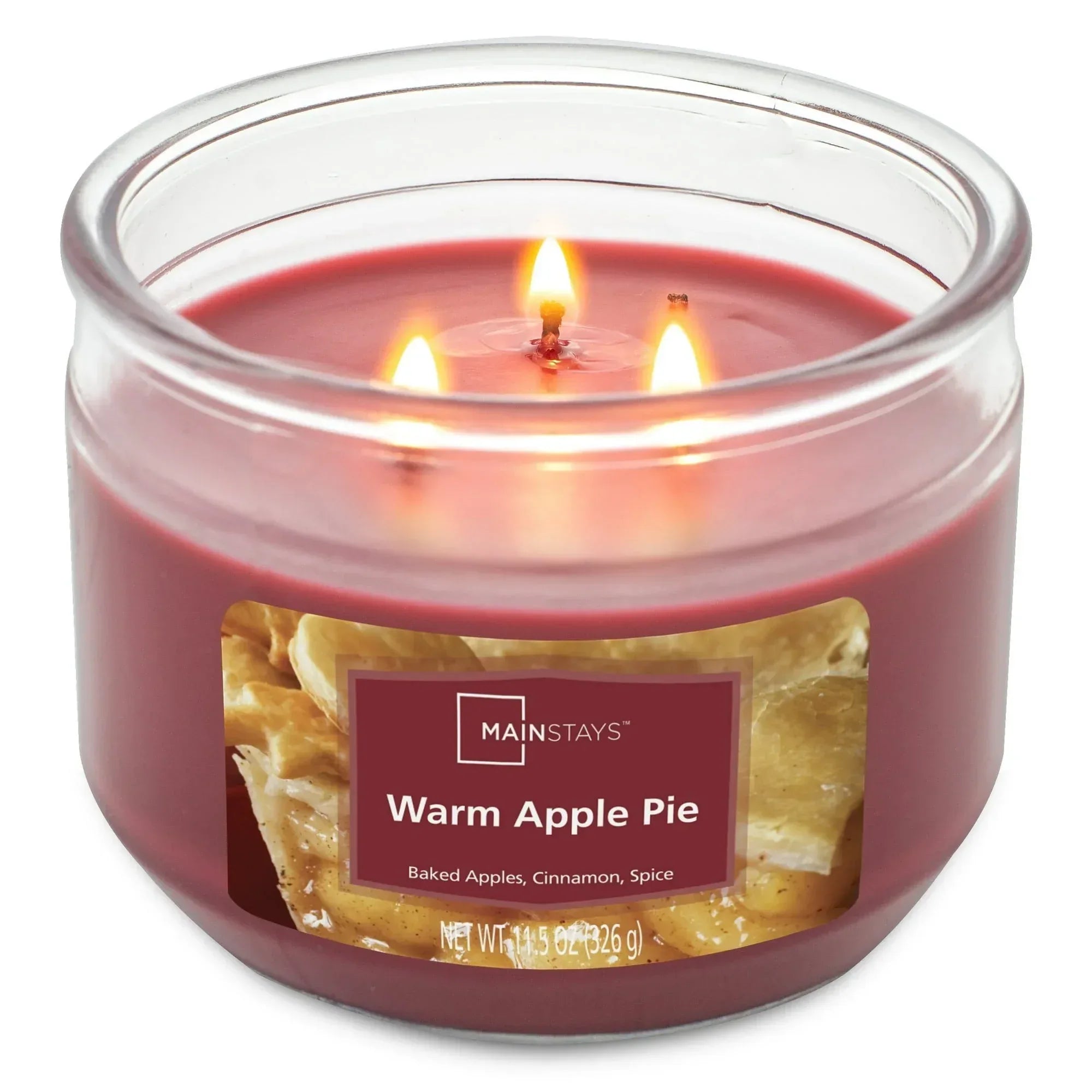 Mainstays Warm Apple Pie Scented 3-Wick Glass Jar Candle, 11.5 oz