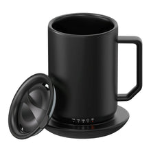 Single warming coffee mug, black stainless steel mug with lid and heated coaster base