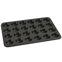 Gray 24-cup mini muffin pan with nonstick cups, carbon steel tray