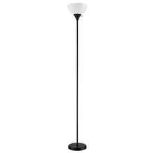 Floor lamp with black pole and white bell shade