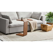 Amelia C-shape side table in dark wood with open top and lower shelf