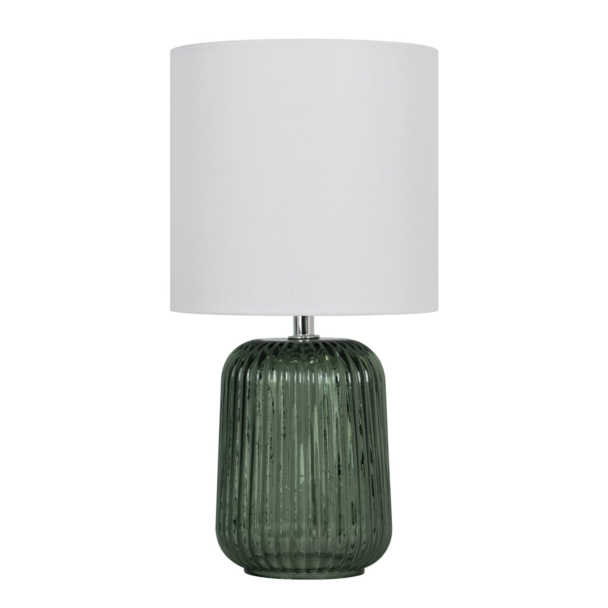 Mainstays Green Glass Table Lamp with White Linen Shade, 12.75 Inch