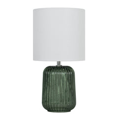 Mainstays Green Glass Table Lamp with White Linen Shade, 12.75 Inch