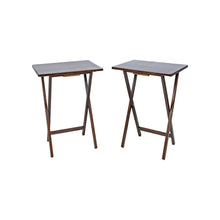 Walnut folding tray table set of 2, gray tabletop, folding X-frame