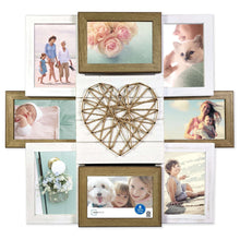 Rustic string art collage photo frame with eight 4x6 openings and heart centerpiece
