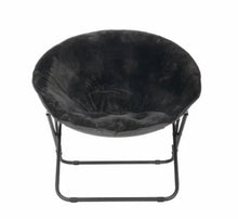 Black kids saucer chair with padded seat and metal sled base