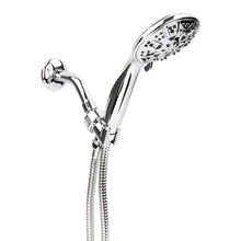 Chrome showerhead with round face and multiple spray holes