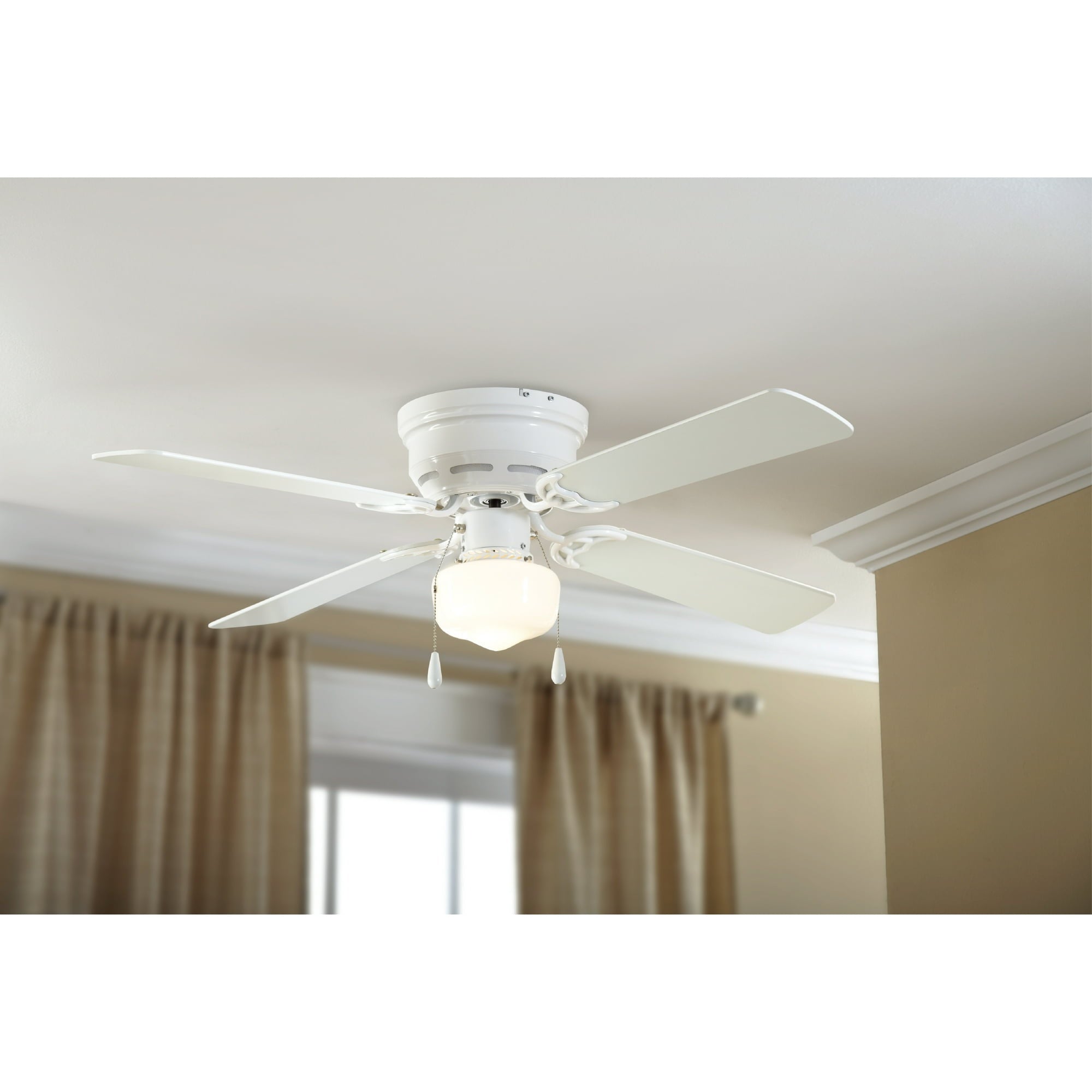 Mainstays 42 inch Hugger Indoor Ceiling Fan with Light Kit, Black, 4 Blades, Reverse Airflow