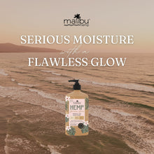 Malibu Hemp golden glow body moisturizer bottle with pump, flawless glow
