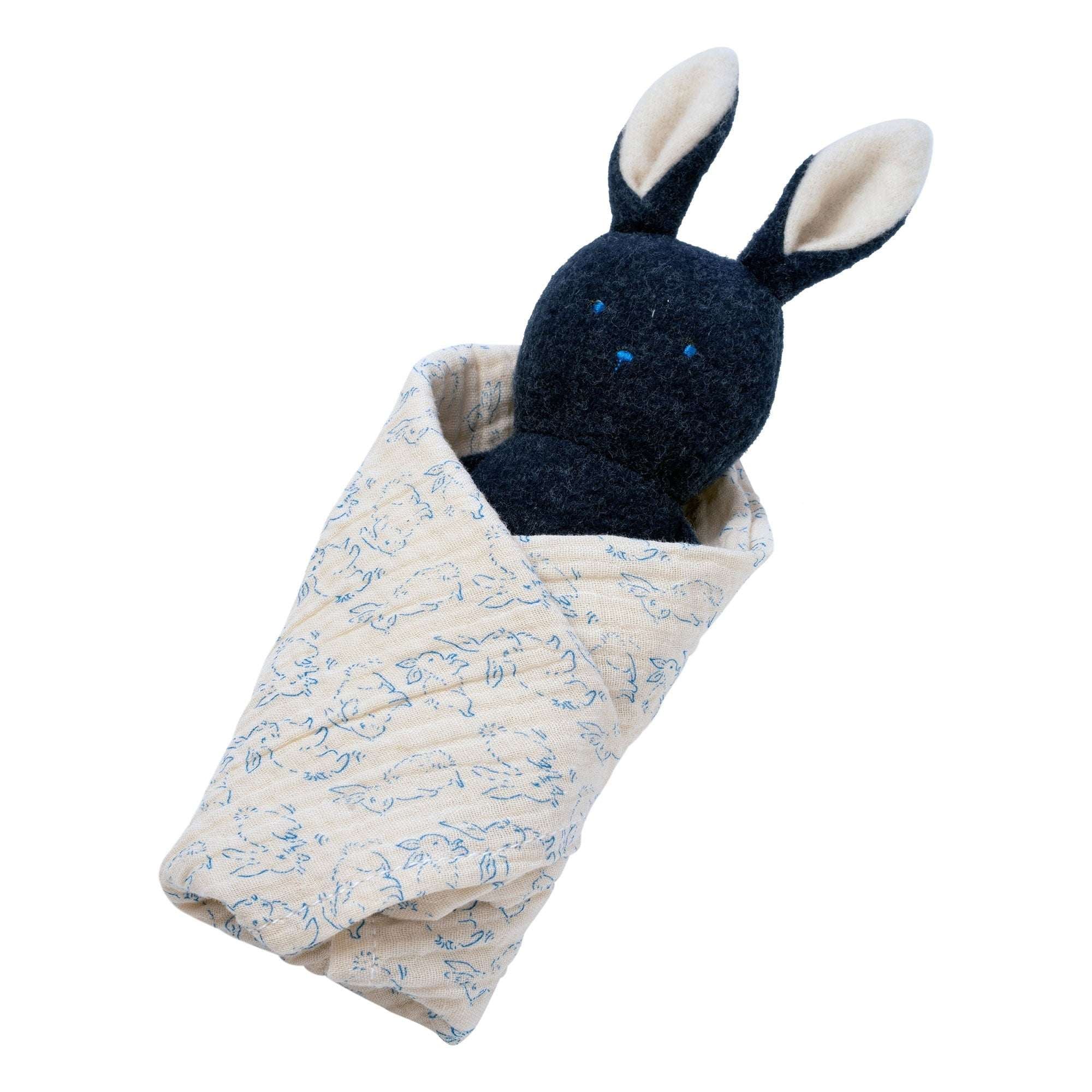 Manhattan Toy Embroidered Plush Bunny Baby Rattle + Soft Cotton Burp Cloth, 16 x 16 Inches