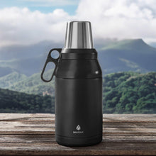 Manna 64oz stack jug in black with stainless top and carry handle