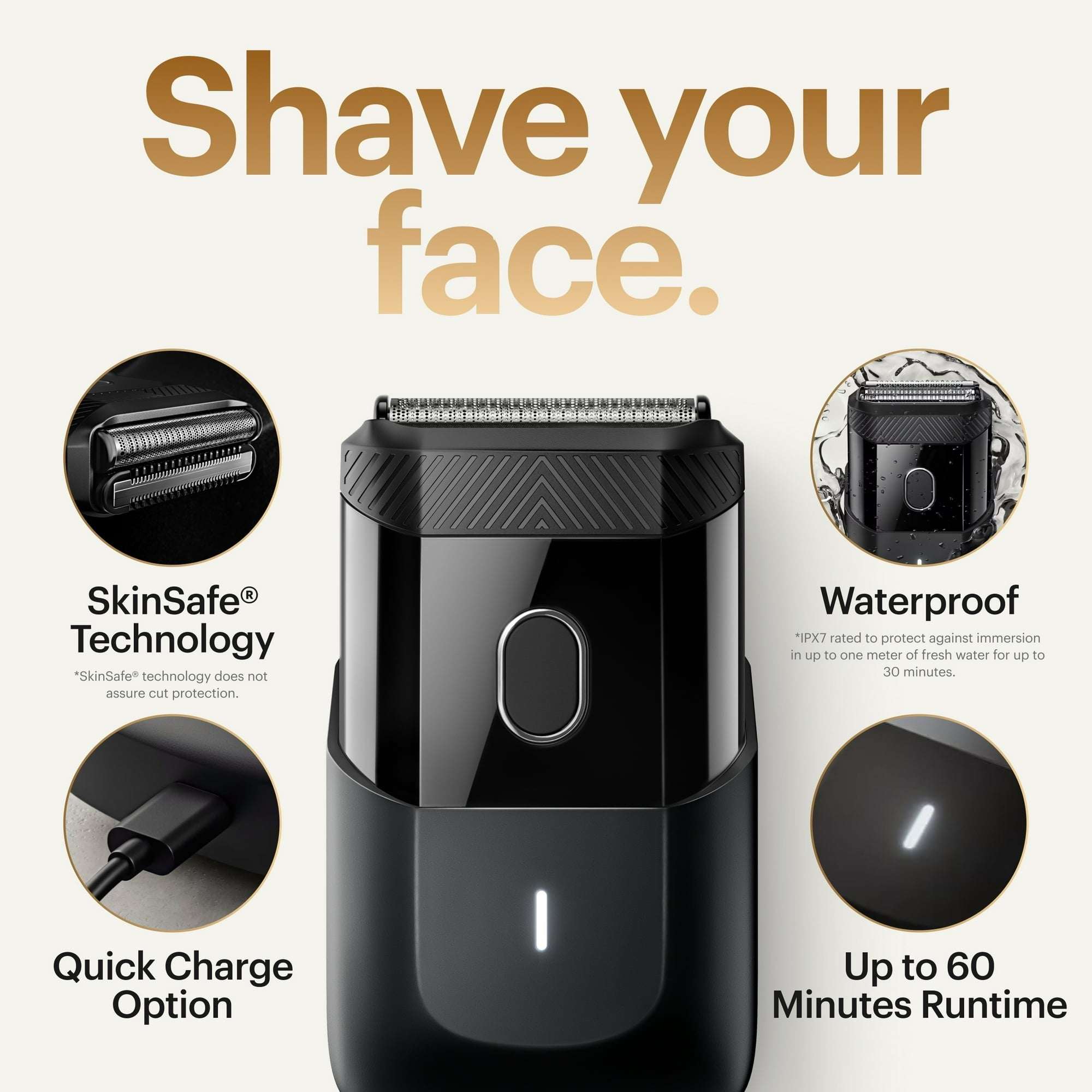 Manscaped The Handyman Compact Foil Face Shaver – Men's Travel Electric Facial Hair Groomer, USB-C Rechargeable - Black