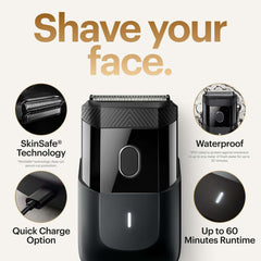 Manscaped The Handyman Compact Foil Face Shaver – Men's Travel Electric Facial Hair Groomer, USB-C Rechargeable - Black