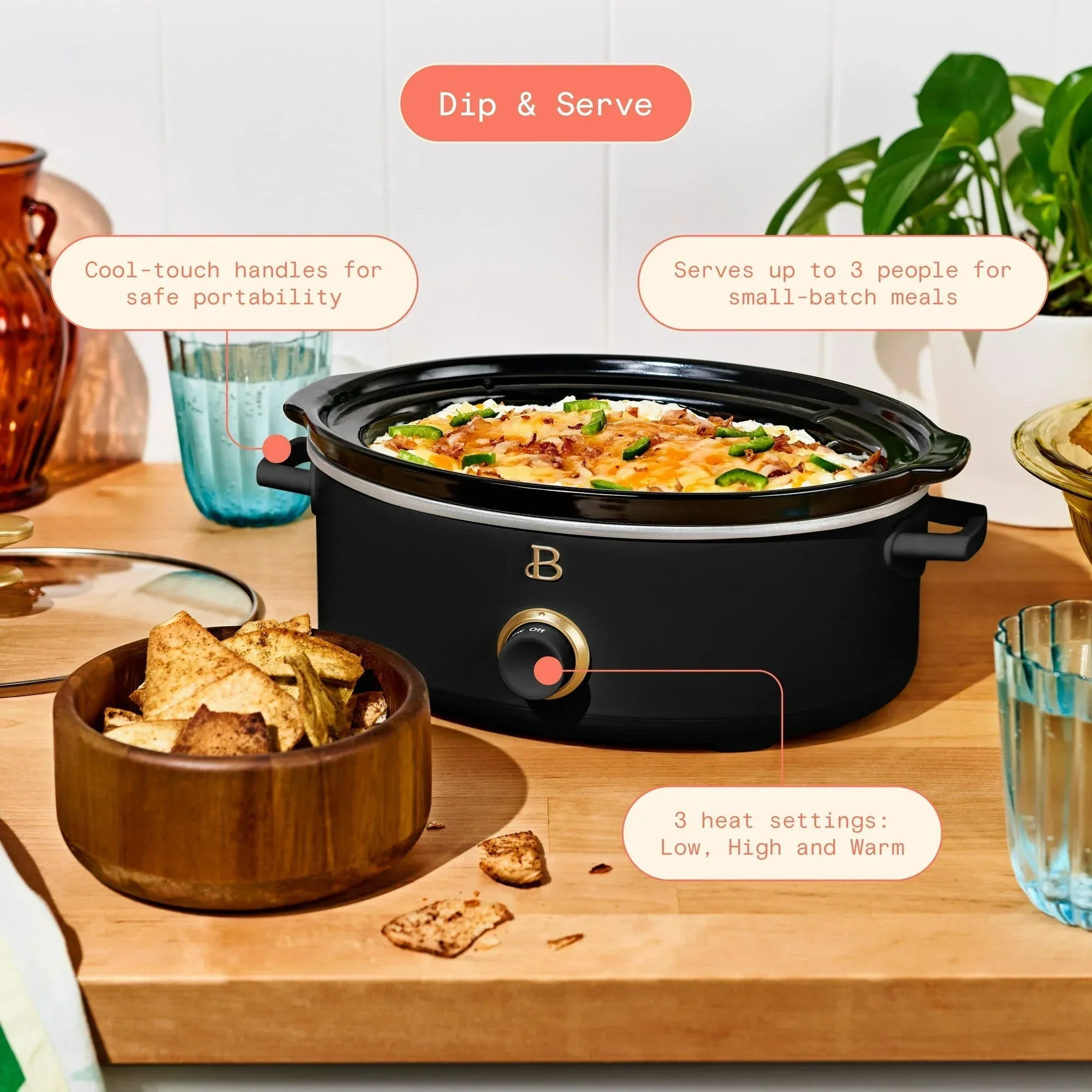 Beautiful 2.5 Qt Dip and Serve Manual Slow Cooker, by Drew Barrymore