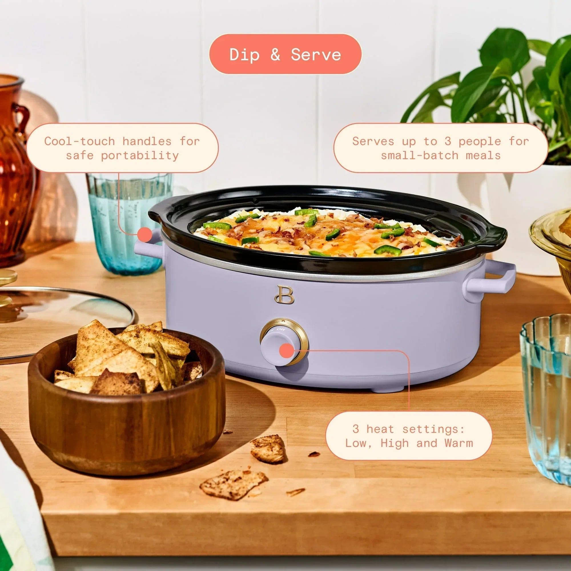 Beautiful 2.5 Qt Dip and Serve Manual Slow Cooker, by Drew Barrymore