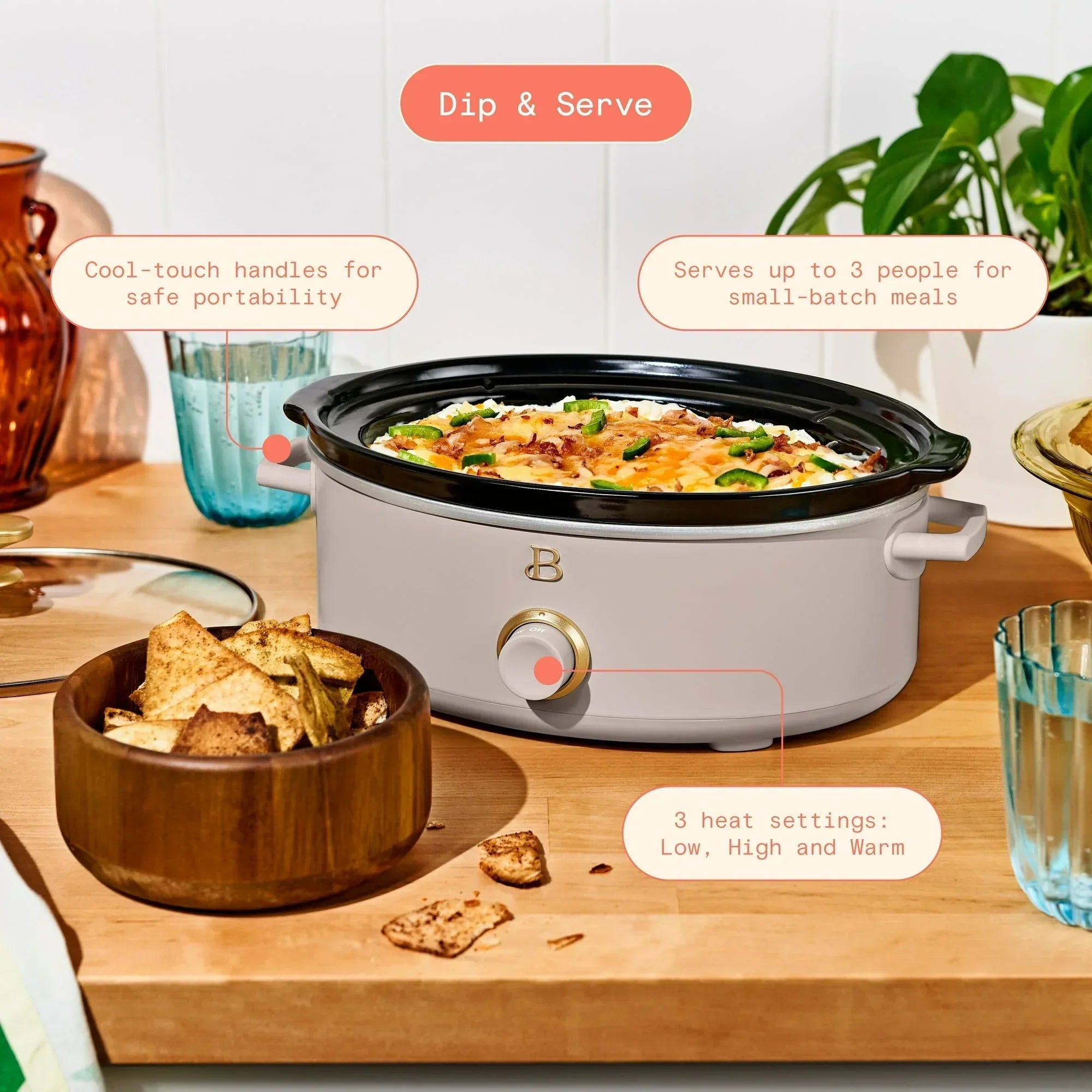 Beautiful 2.5 Qt Dip and Serve Manual Slow Cooker, by Drew Barrymore