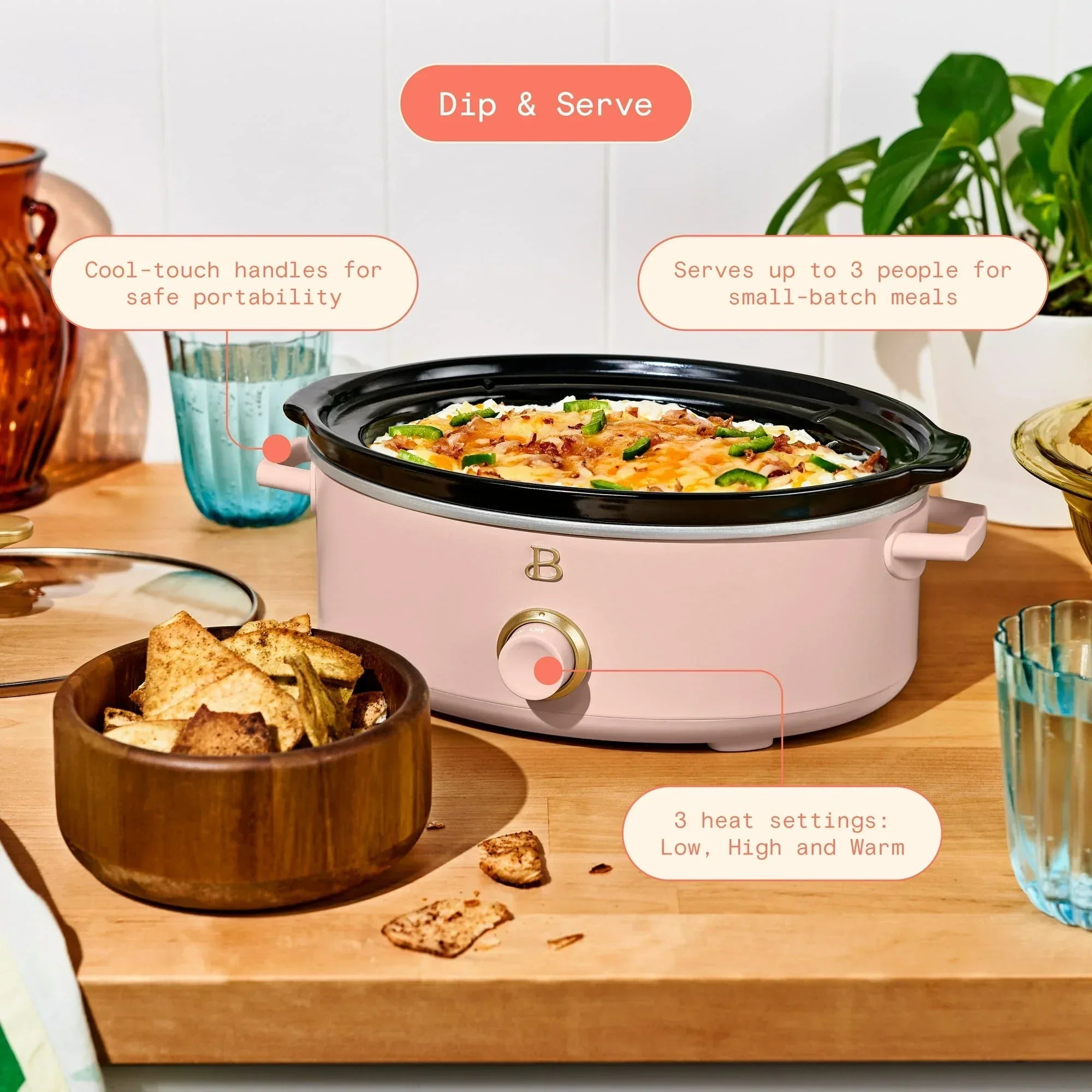 Beautiful 2.5 Qt Dip and Serve Manual Slow Cooker, by Drew Barrymore
