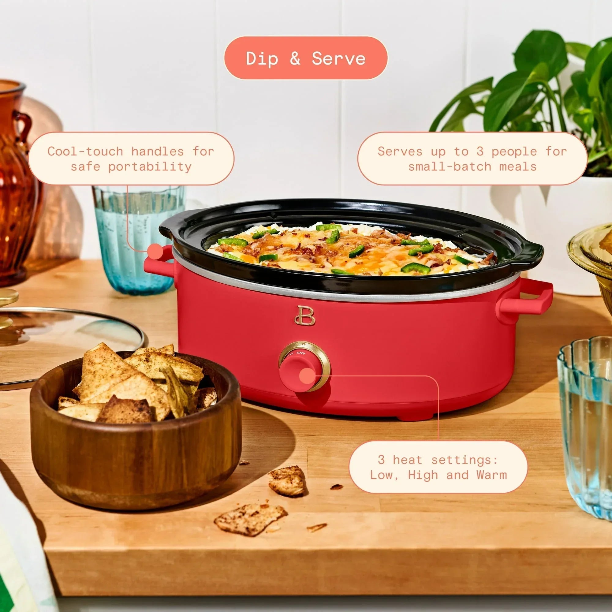 Beautiful 2.5 Qt Dip and Serve Manual Slow Cooker, by Drew Barrymore