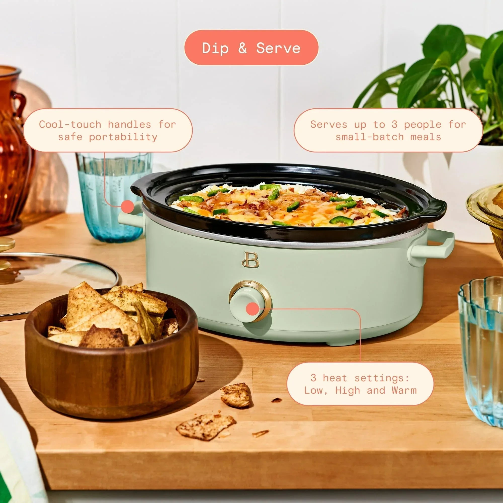 Beautiful 2.5 Qt Dip and Serve Manual Slow Cooker, by Drew Barrymore