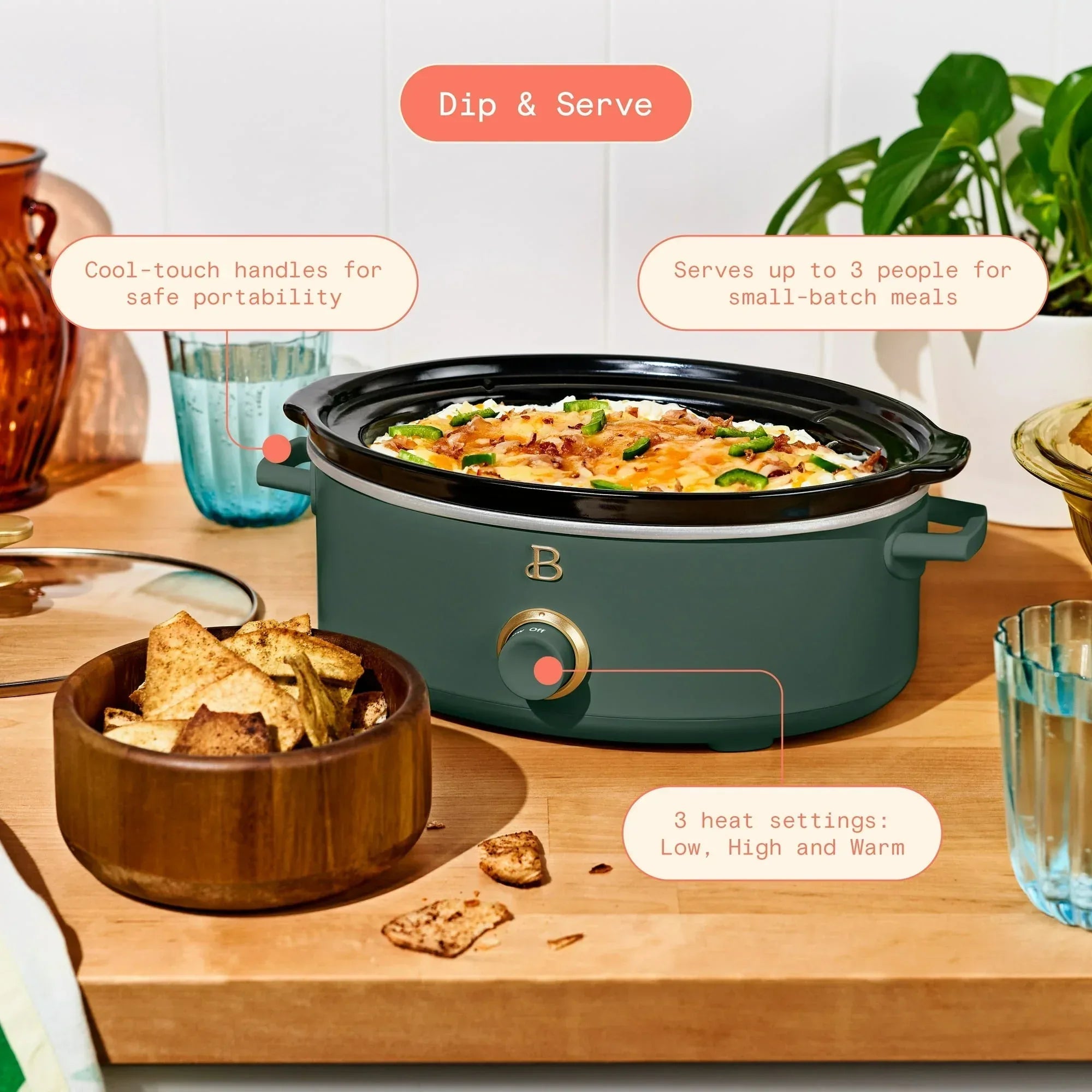 Beautiful 2.5 Qt Dip and Serve Manual Slow Cooker, by Drew Barrymore