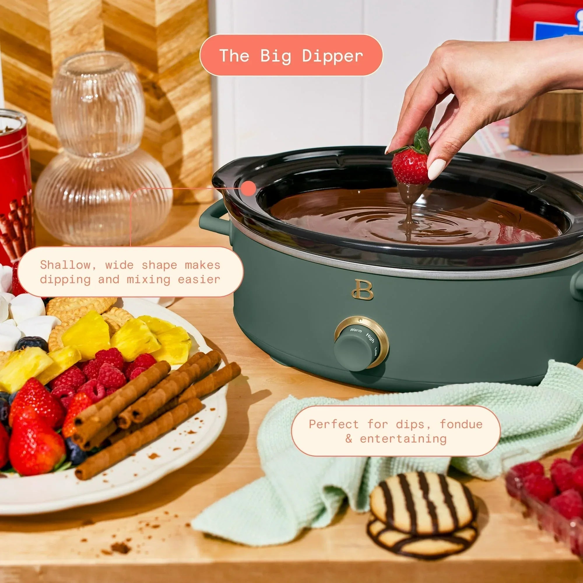 Beautiful 2.5 Qt Dip and Serve Manual Slow Cooker, by Drew Barrymore