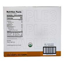 Maple 3 Pure Organic Maple Water carton back with Nutrition Facts and USDA Organic