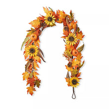 Fall leaf and sunflower garland, oval wreath shape with dangling loop ends