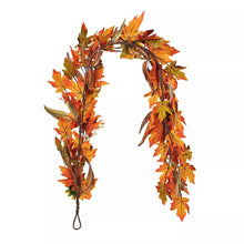 Fall leaf and sunflower garland wreath with leaf sprays and small hanging loops