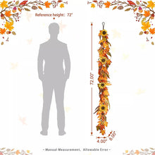 Fall leaf and sunflower garland with end loops and layered leaf-and-bloom clusters