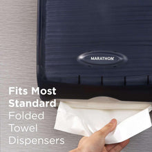 Marathon folded white paper towel in standard dispenser, white