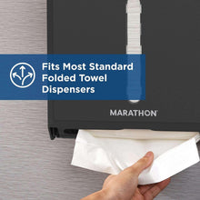 Marathon folded white paper towels fitting standard towel dispensers