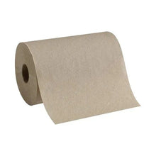 Single brown recycled paper towel roll with visible cardboard core