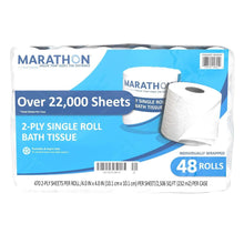 Individually wrapped 2-ply single roll bath tissue pack with 48 rolls, blue label