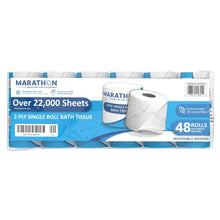 2-ply bath tissue pack with 48 individually wrapped rolls, blue-and-white label