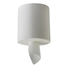 Single white paper towel roll with dispensing tail