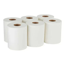 Bundle of 6 white paper towel rolls on cardboard cores