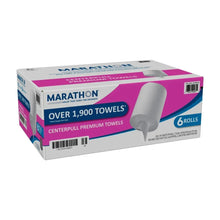 Centerpull paper towel dispenser box, white rolls in 6-count packaging
