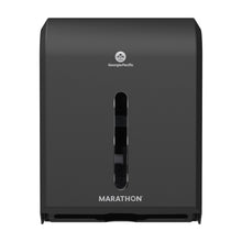 Black Marathon folded paper towel dispenser with front slot and hinged cover
