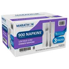 Dinner napkin box set with 1/8 fold white 2-ply napkins, 3 packs