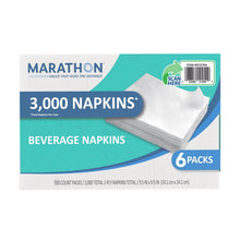White 1-ply beverage napkins in a retail box, 6-pack assortment