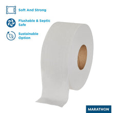 White 2-ply jumbo toilet paper roll with core and sheet end